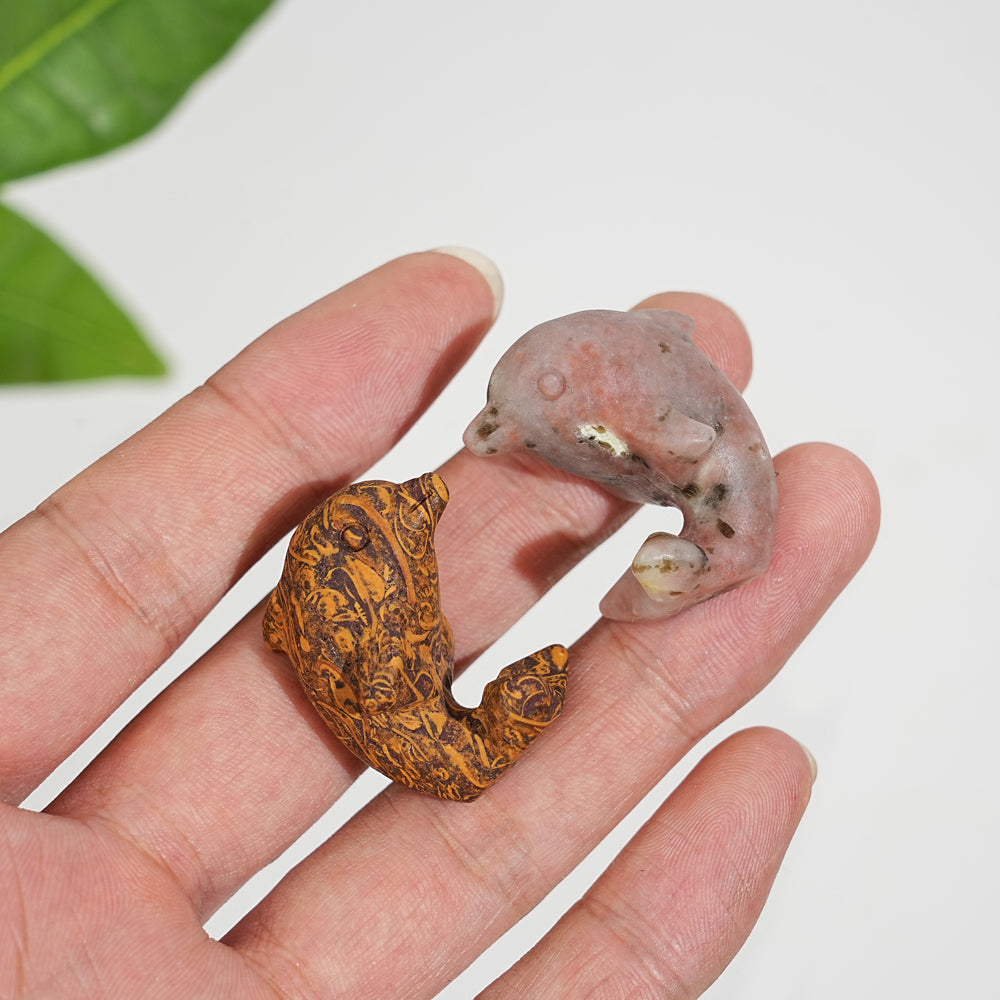 Natural Crystal Mixed Material Mini Dolphin Carving
