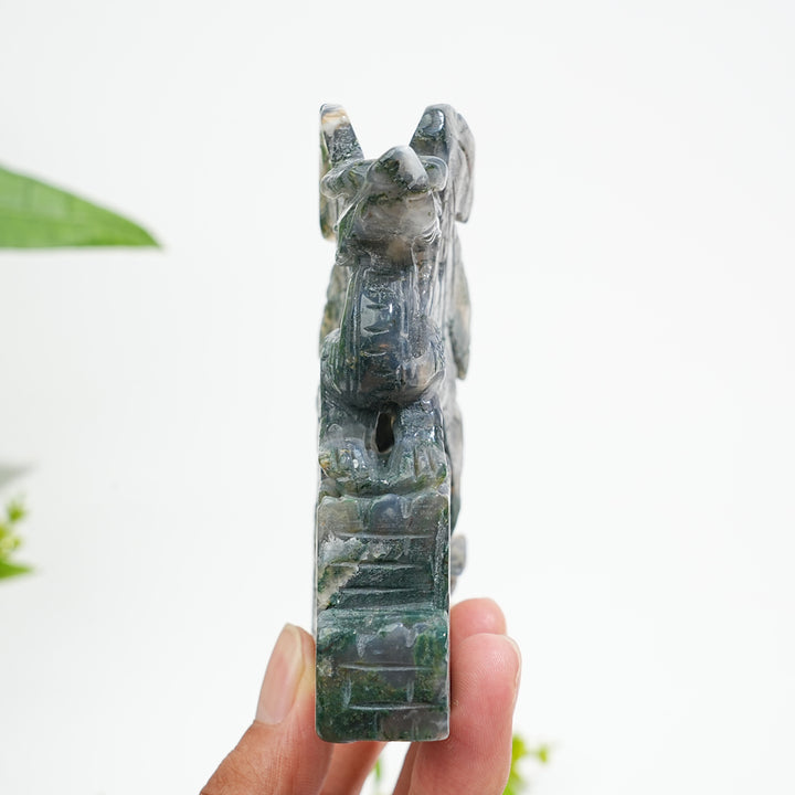 Unique,A Slightly Imperfect Natural Crystal Moss Agate Flying Dragon Carving