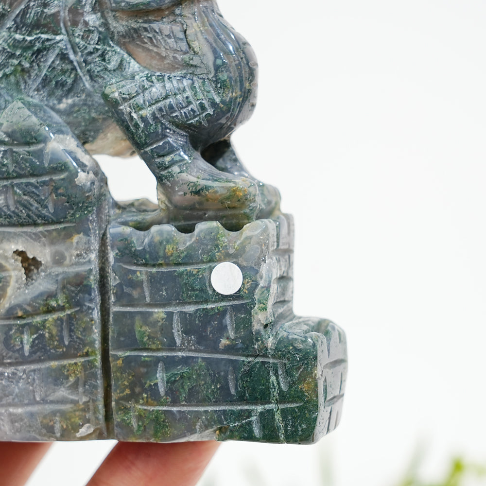 Unique,A Slightly Imperfect Natural Crystal Moss Agate Flying Dragon Carving
