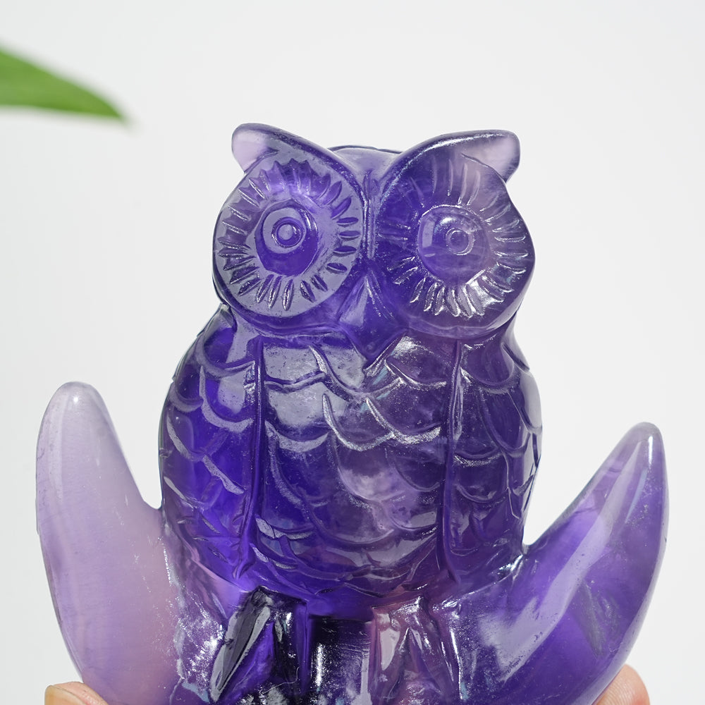 Unique,A Slightly Imperfect Natural Crystal Purple Fluorite Owl Carving