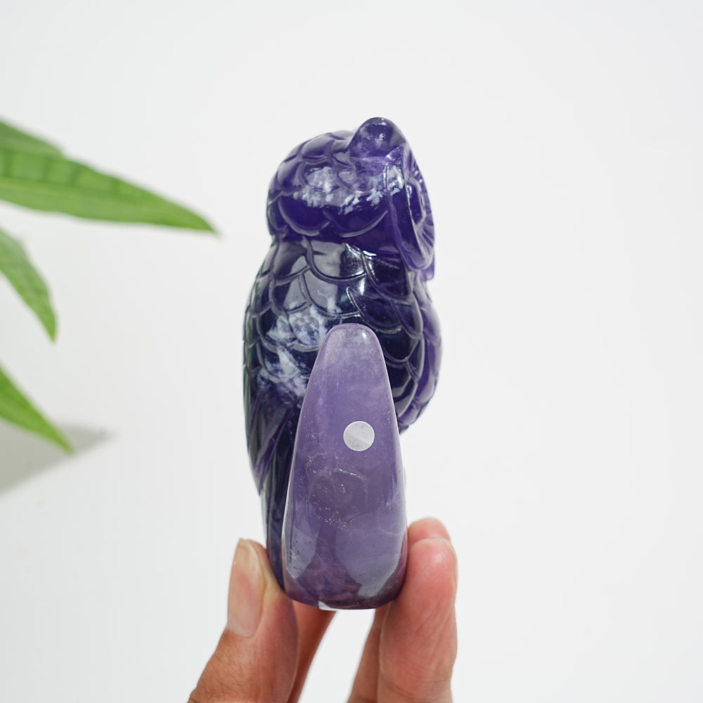 Unique,A Slightly Imperfect Natural Crystal Purple Fluorite Owl Carving