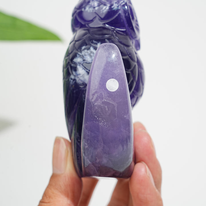 Unique,A Slightly Imperfect Natural Crystal Purple Fluorite Owl Carving