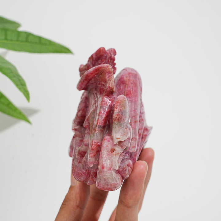 Unique,A Slightly Imperfect Natural Crystal Rhodonite In Quartz Flying Dragon Carving