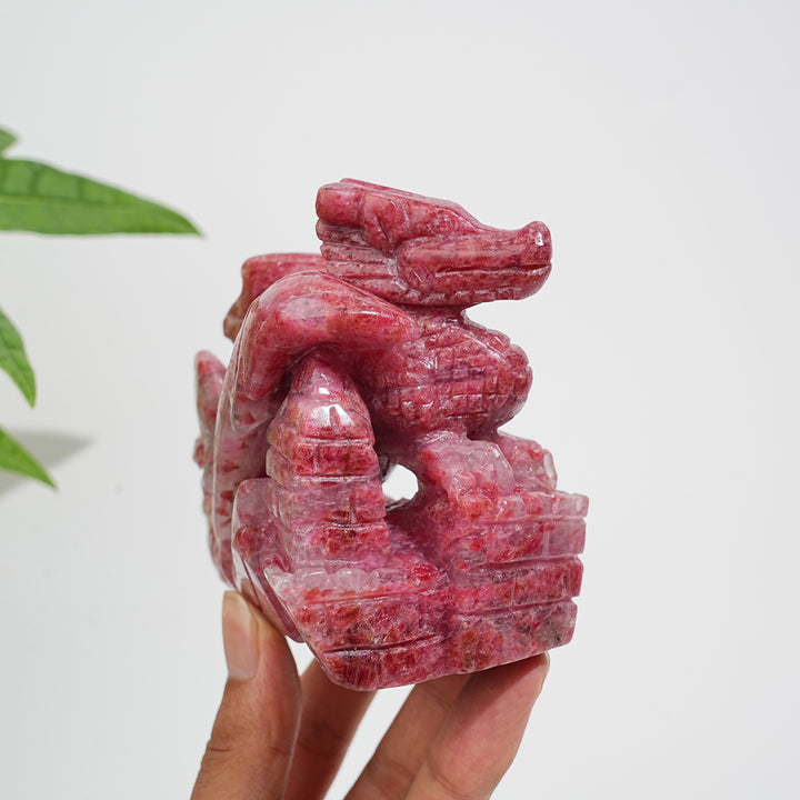 Unique,A Slightly Imperfect Natural Crystal Rhodonite In Quartz Flying Dragon Carving