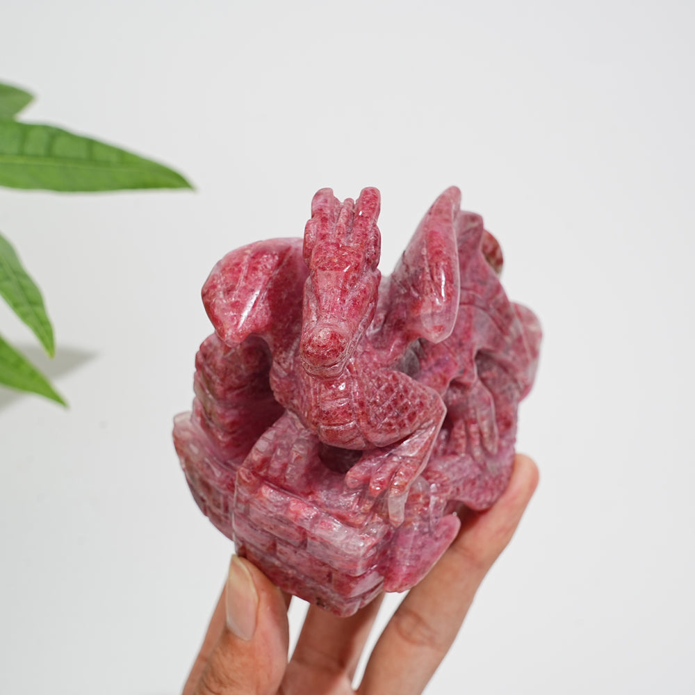 Unique,A Slightly Imperfect Natural Crystal Rhodonite In Quartz Flying Dragon Carving