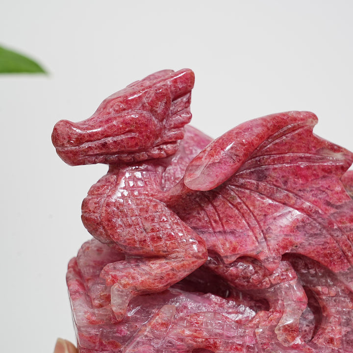 Unique,A Slightly Imperfect Natural Crystal Rhodonite In Quartz Flying Dragon Carving