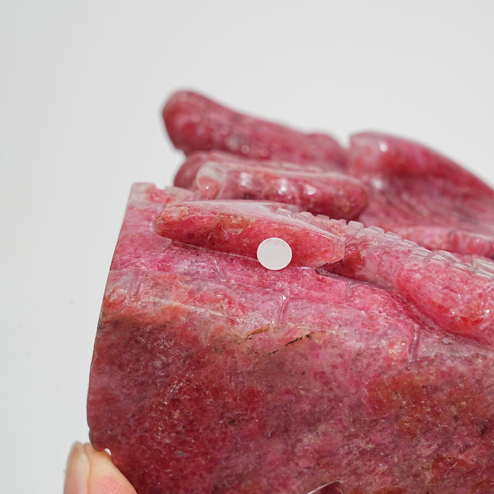 Unique,A Slightly Imperfect Natural Crystal Rhodonite In Quartz Flying Dragon Carving