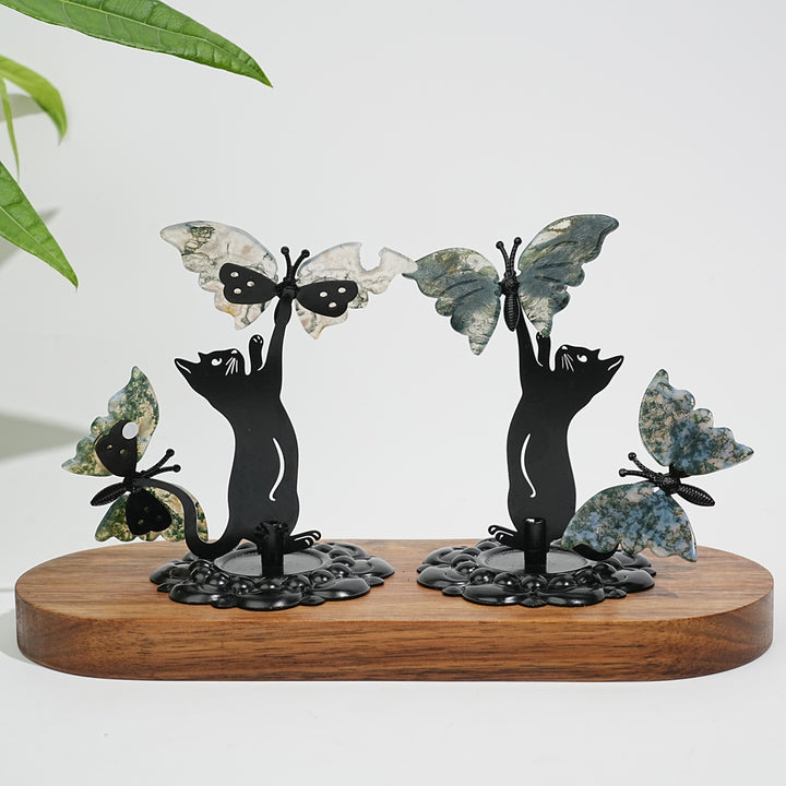 A Slightly Imperfect Natural Crystal Moss Agate Cat With Butterfly
