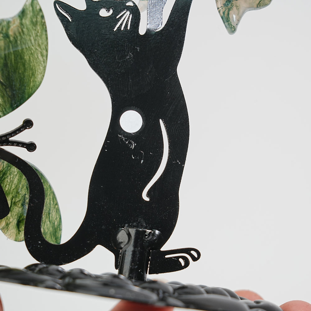 A Slightly Imperfect Natural Crystal Moss Agate Cat With Butterfly