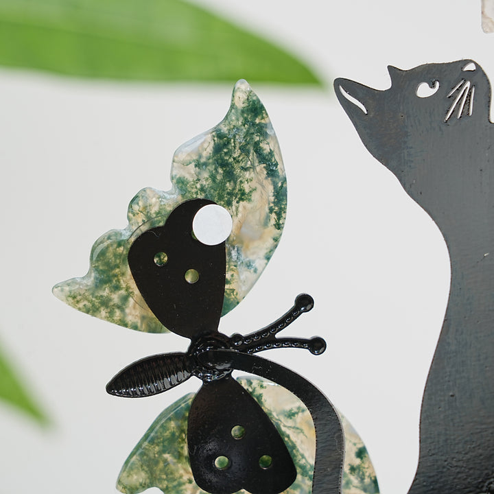 A Slightly Imperfect Natural Crystal Moss Agate Cat With Butterfly