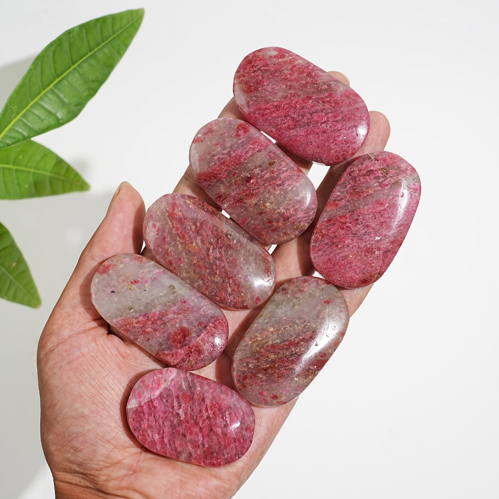 Natural Crystal Rhodonite In Quartz Palmstone