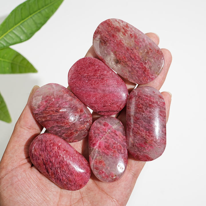 Natural Crystal Rhodonite In Quartz Palmstone