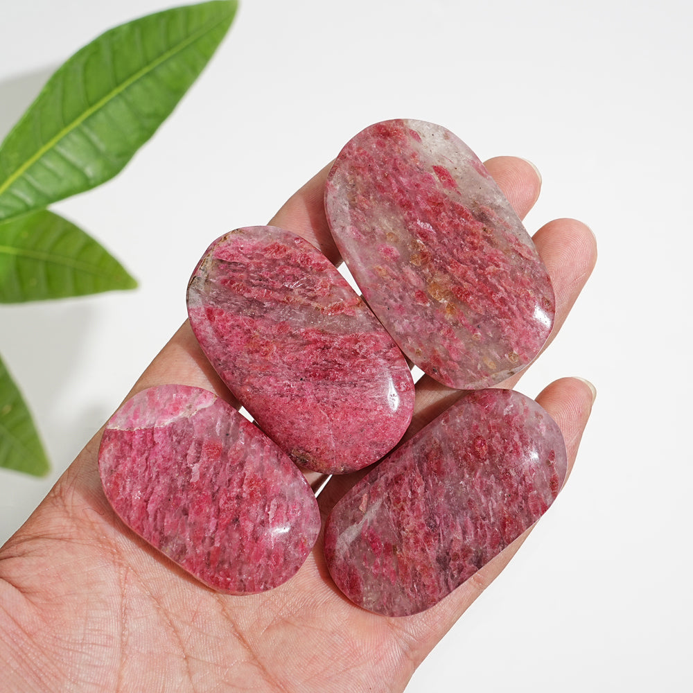 Natural Crystal Rhodonite In Quartz Palmstone
