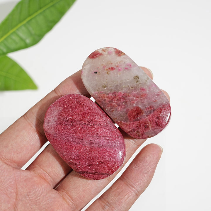 Natural Crystal Rhodonite In Quartz Palmstone