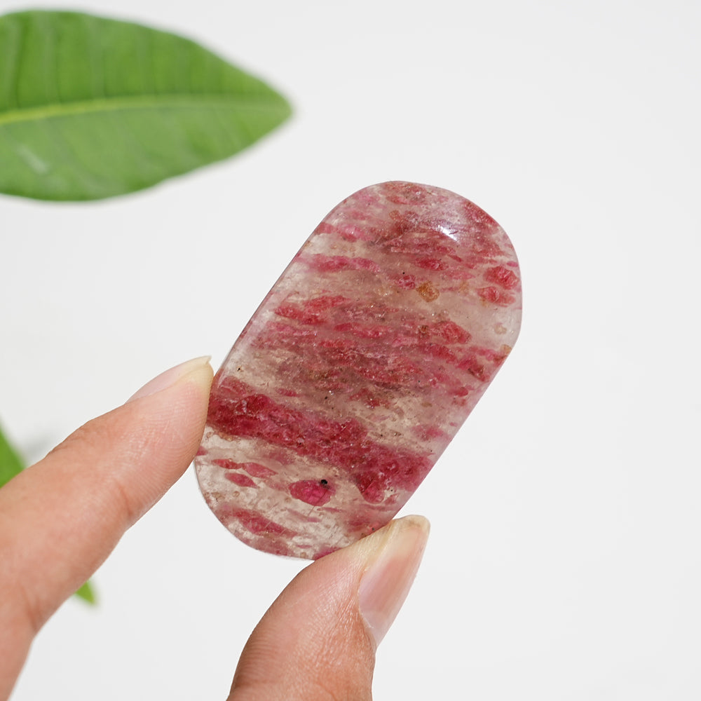 Natural Crystal Rhodonite In Quartz Palmstone