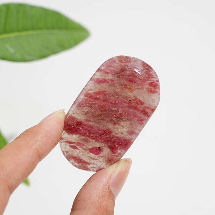 Natural Crystal Rhodonite In Quartz Palmstone