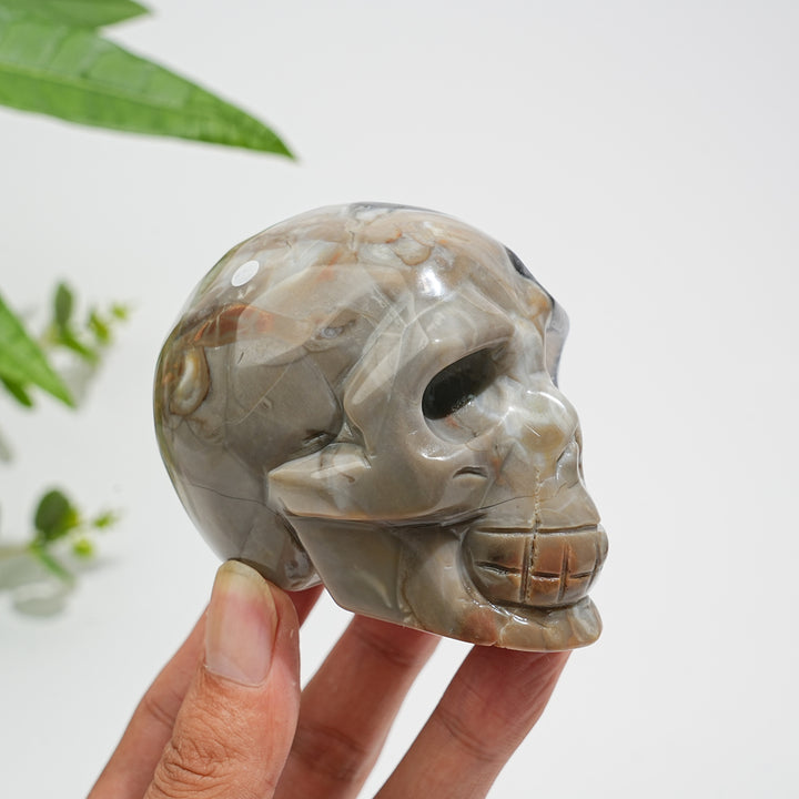 Unique,A Slightly Imperfect Natural Crystal Volcanic Agate Skull Carving