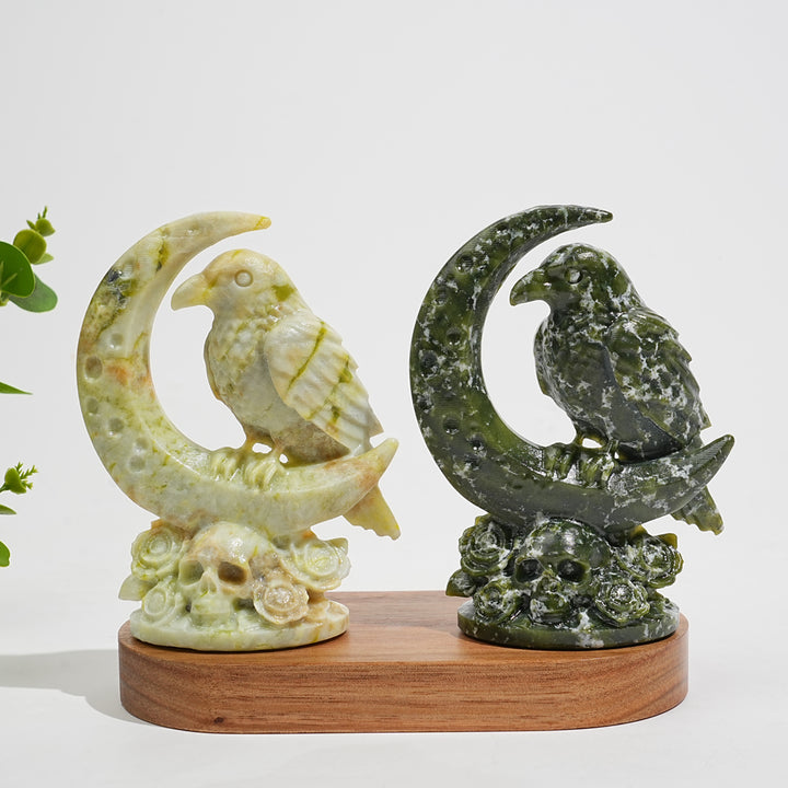 Natural Crystal Carving Moon Raven