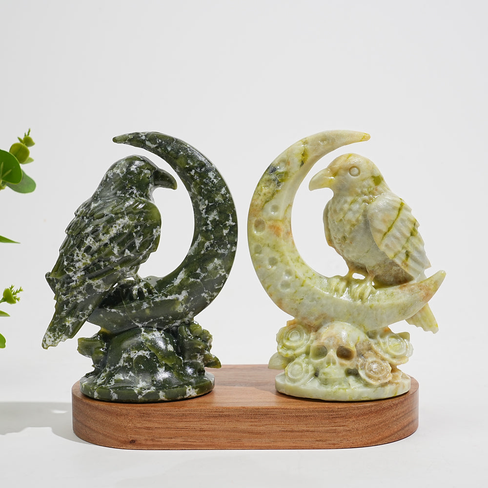 Natural Crystal Carving Moon Raven