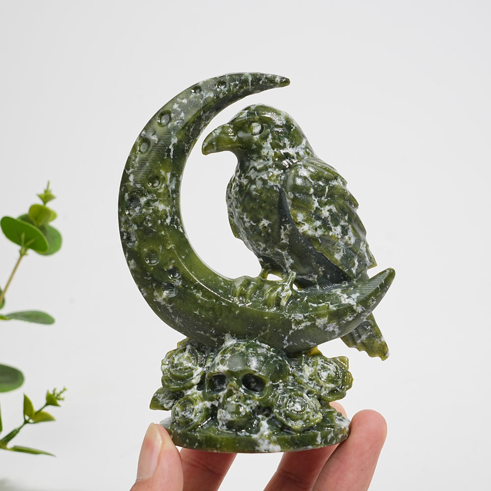 Natural Crystal Carving Moon Raven