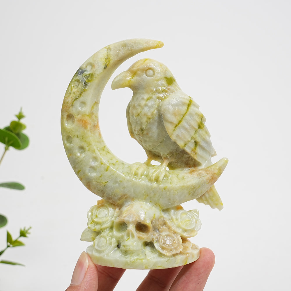 Natural Crystal Carving Moon Raven