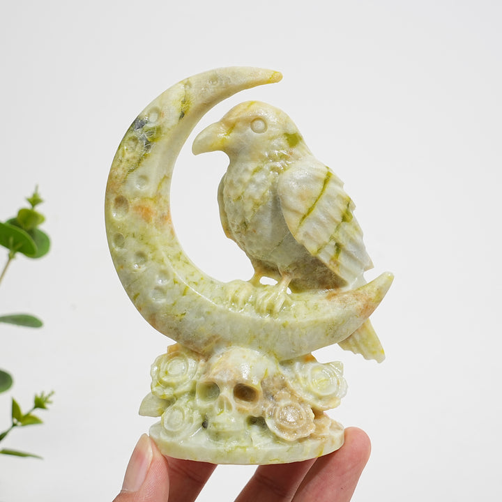 Natural Crystal Carving Moon Raven