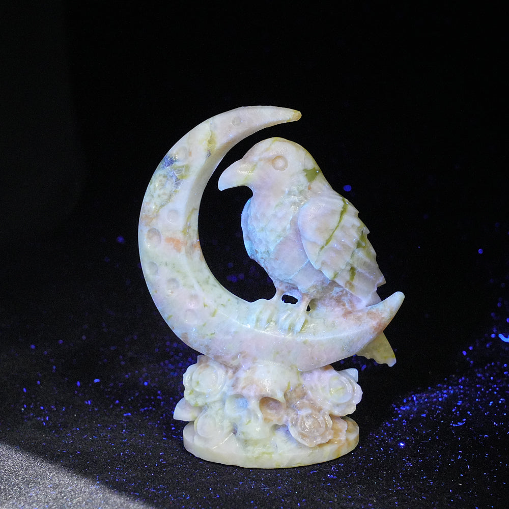 Natural Crystal Carving Moon Raven