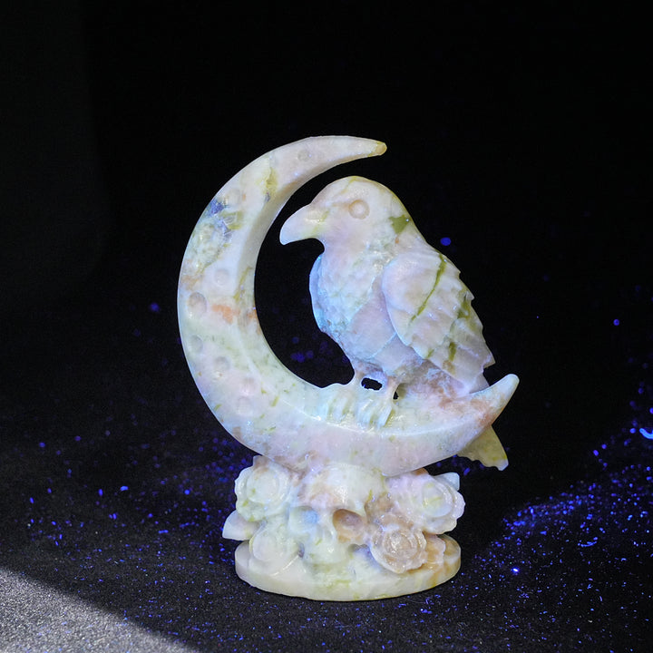 Natural Crystal Carving Moon Raven