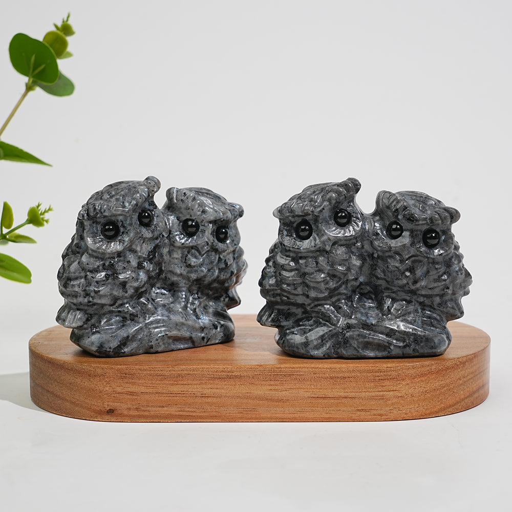 Natural Crystal Couple Owl Embrace Carving