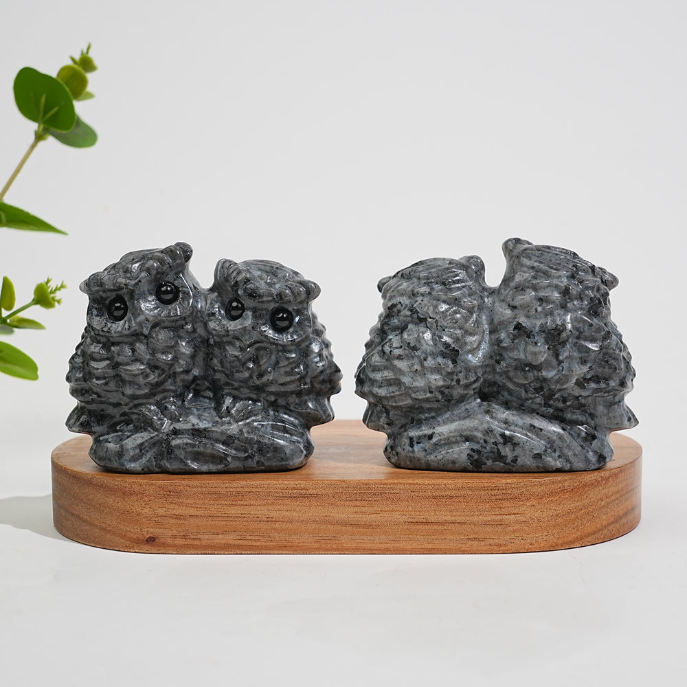 Natural Crystal Couple Owl Embrace Carving
