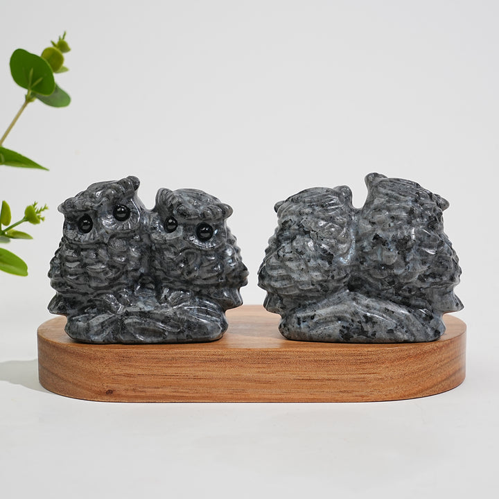 Natural Crystal Couple Owl Embrace Carving