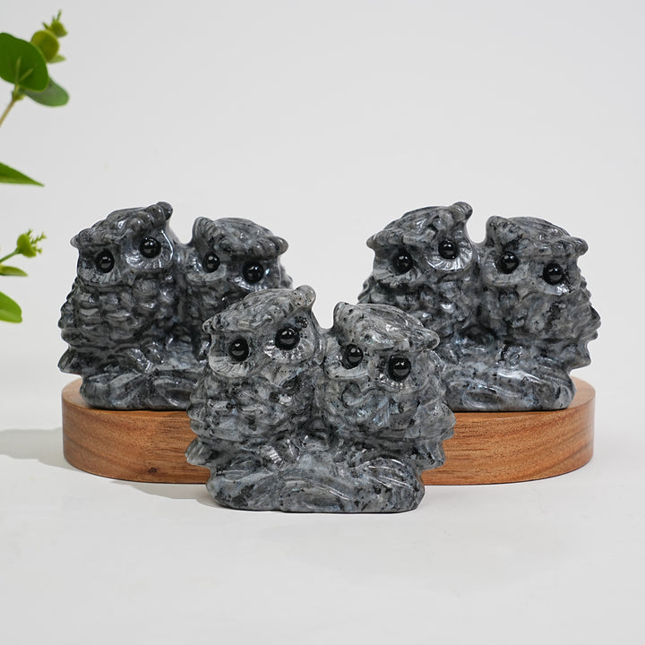 Natural Crystal Couple Owl Embrace Carving