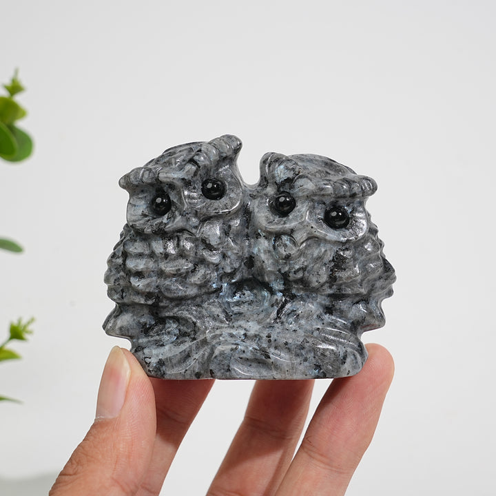 Natural Crystal Couple Owl Embrace Carving