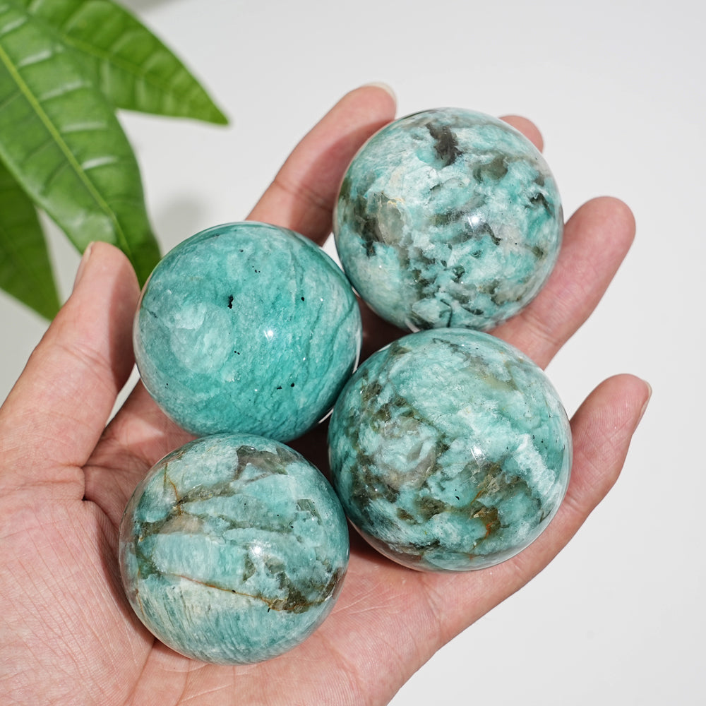 Natural Crystal Amazonite With Smoky Quartz Sphere