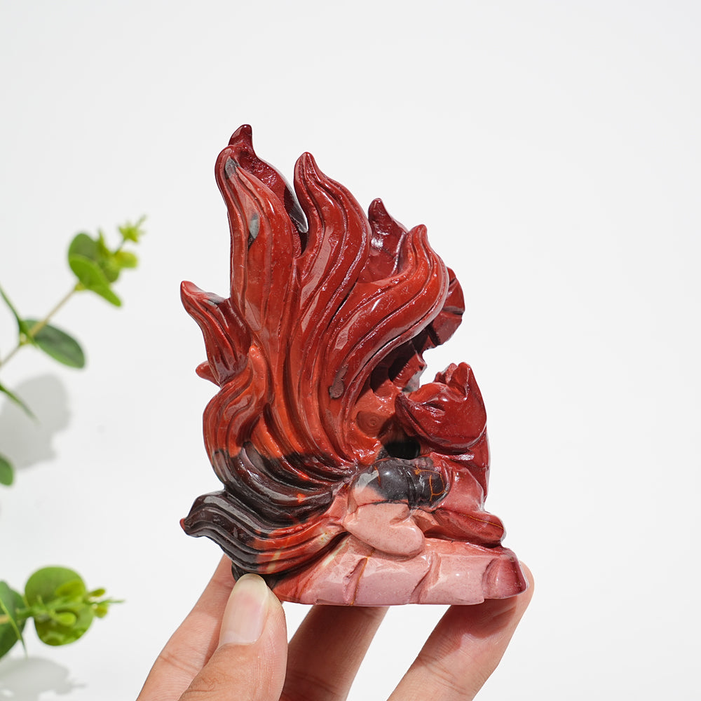 Unique,A Slightly Imperfect Natural Crystal Mookaite Nine-Tailed Fox Carving