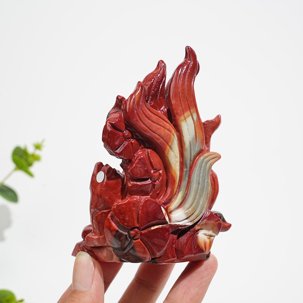 Unique,A Slightly Imperfect Natural Crystal Mookaite Nine-Tailed Fox Carving