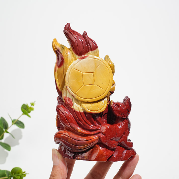 Unique,A Slightly Imperfect Natural Crystal Mookaite Nine-Tailed Fox Carving