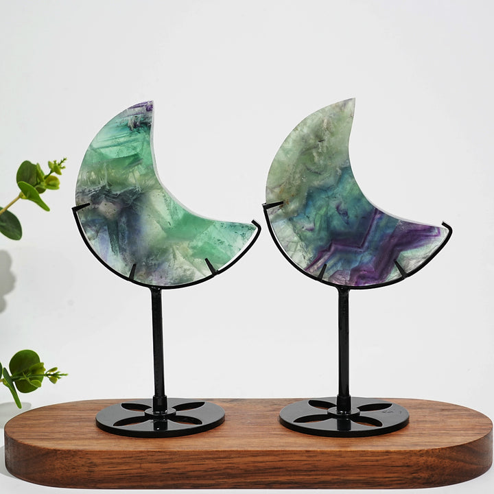 Unique,Natural Crystal Fluorite Moon With Stand