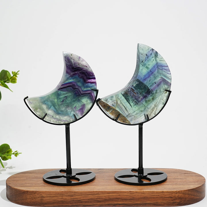 Unique,Natural Crystal Fluorite Moon With Stand