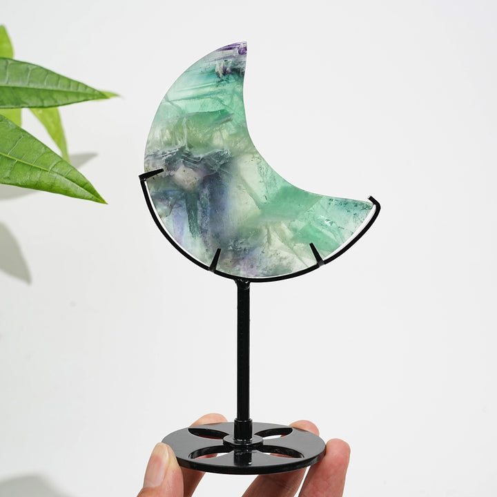 Unique,Natural Crystal Fluorite Moon With Stand