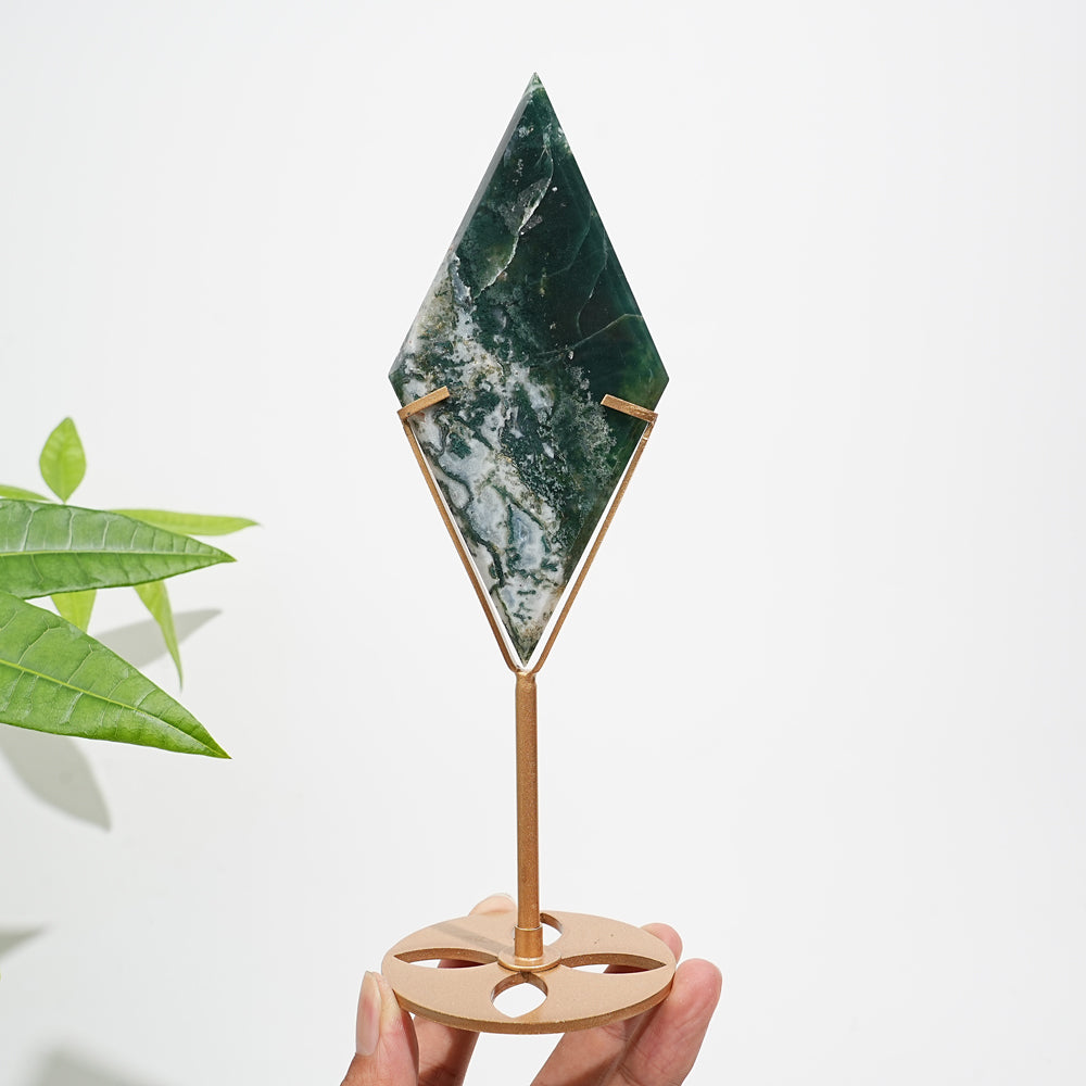 Unique,Natural Moss Agate Diamond Slice With Stand
