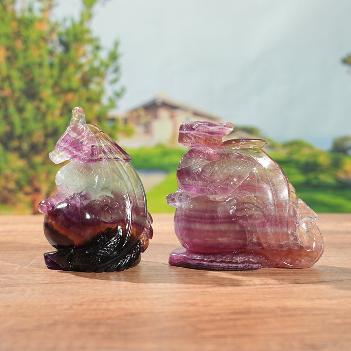 Unique, Natural Carving Fluorite Dragon And Fox