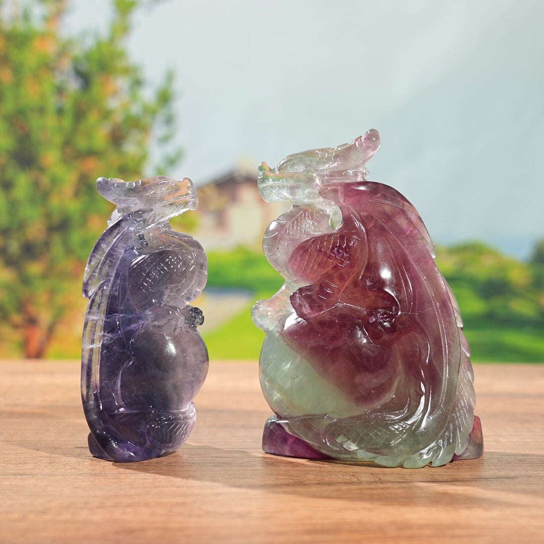 Unique, Natural Carving Fluorite Dragon And Fox