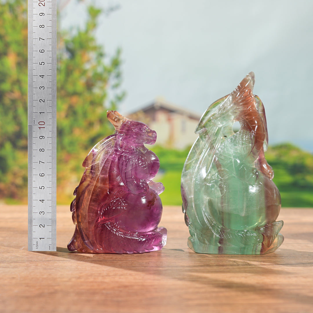 Unique, Natural Carving Fluorite Dragon And Fox
