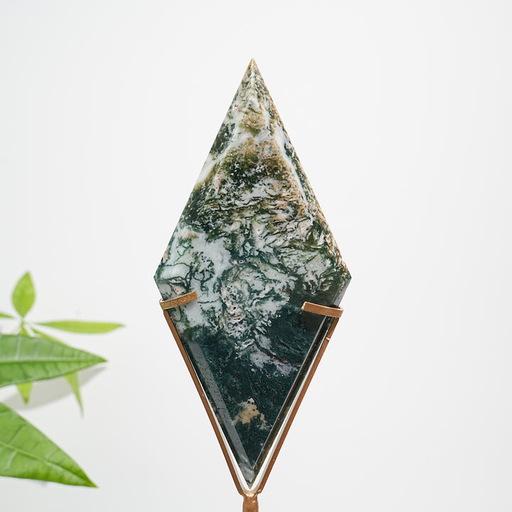 Unique,Natural Moss Agate Diamond Slice With Stand