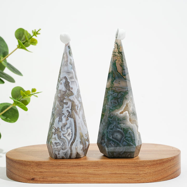 Unique,A Slightly Imperfect Natural Crystal Moss Agate Diamond Tower