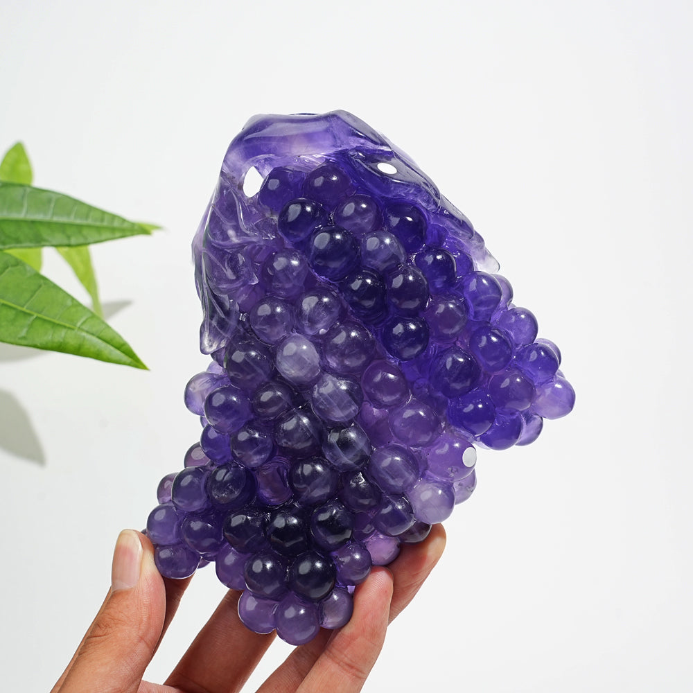 Unique,A Slightly Imperfect Purple Fluorite Grape Carving