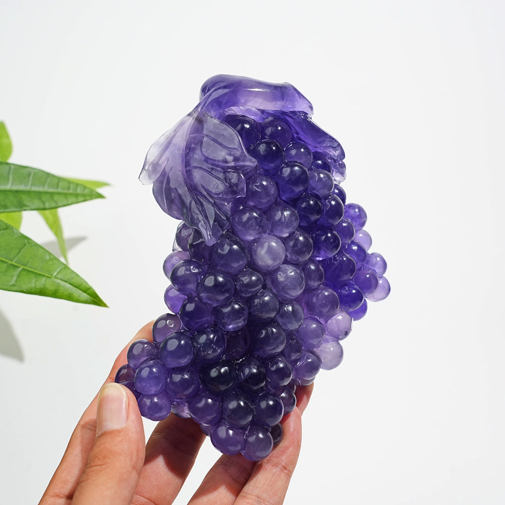 Unique,A Slightly Imperfect Purple Fluorite Grape Carving