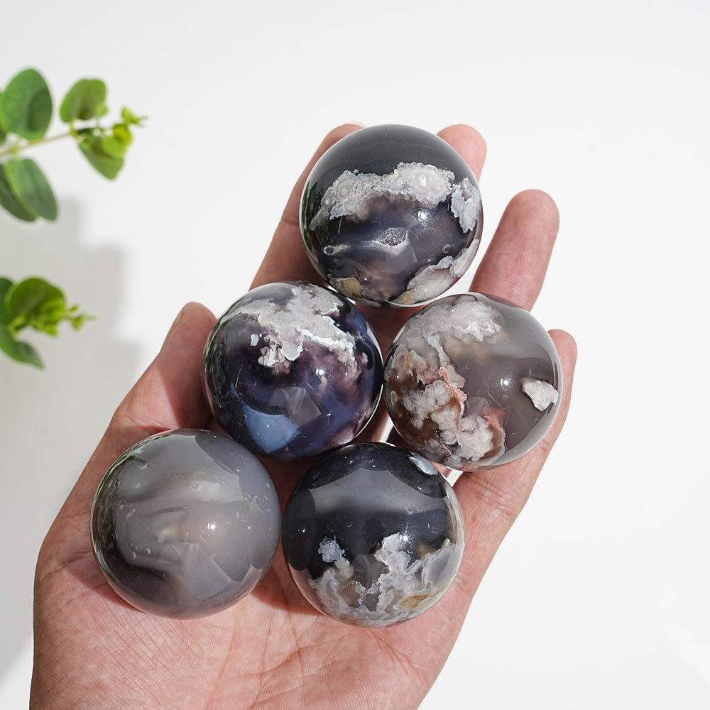 Natural Crystal Exquisite Black Flower Agate Sphere