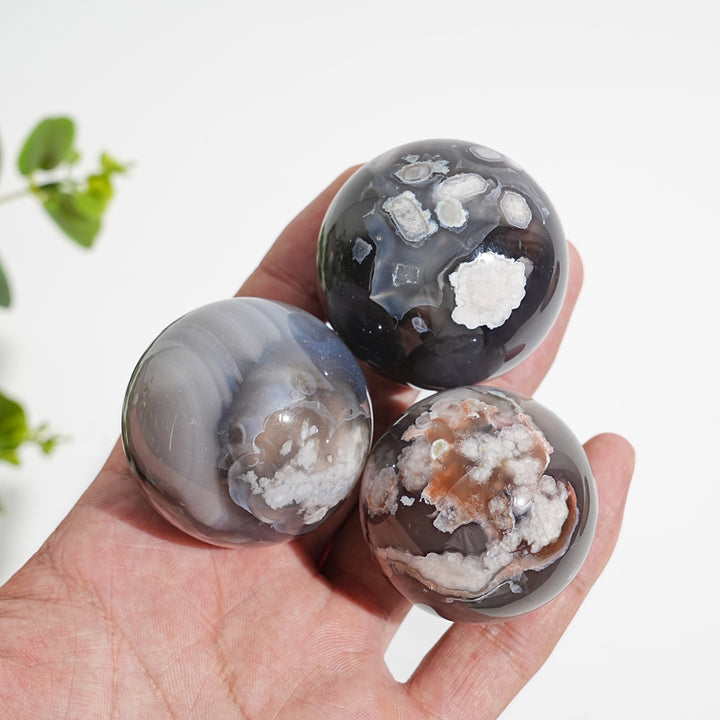 Natural Crystal Exquisite Black Flower Agate Sphere